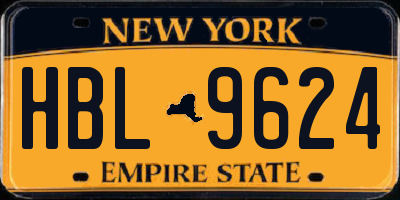 NY license plate HBL9624