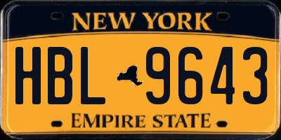 NY license plate HBL9643