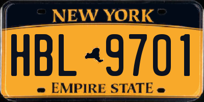 NY license plate HBL9701