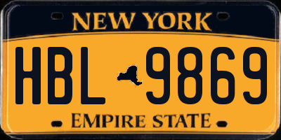 NY license plate HBL9869
