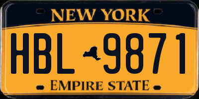 NY license plate HBL9871