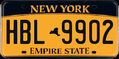 NY license plate HBL9902