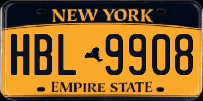 NY license plate HBL9908