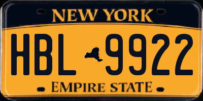 NY license plate HBL9922