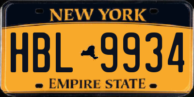 NY license plate HBL9934