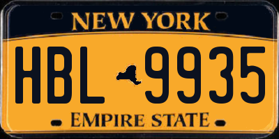 NY license plate HBL9935