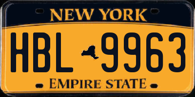 NY license plate HBL9963