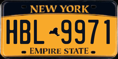 NY license plate HBL9971