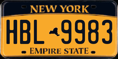 NY license plate HBL9983