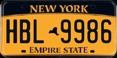 NY license plate HBL9986