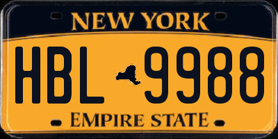 NY license plate HBL9988
