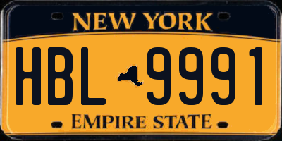 NY license plate HBL9991
