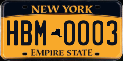 NY license plate HBM0003