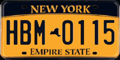 NY license plate HBM0115