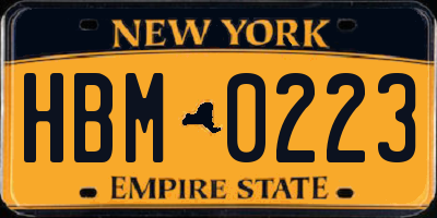 NY license plate HBM0223