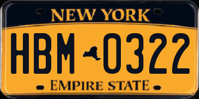 NY license plate HBM0322