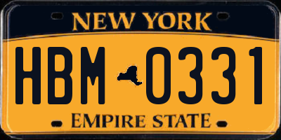 NY license plate HBM0331