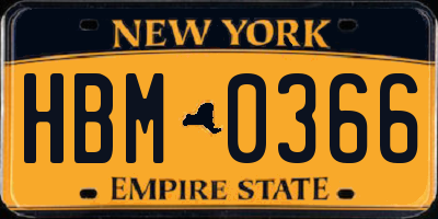 NY license plate HBM0366