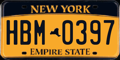 NY license plate HBM0397