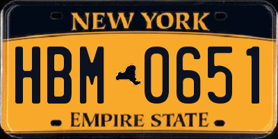 NY license plate HBM0651