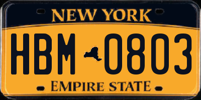 NY license plate HBM0803
