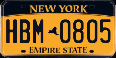 NY license plate HBM0805