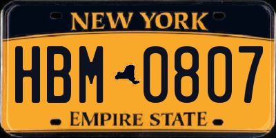 NY license plate HBM0807