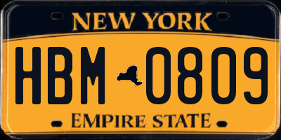 NY license plate HBM0809