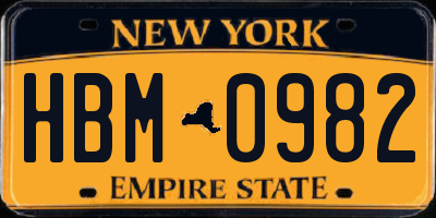 NY license plate HBM0982