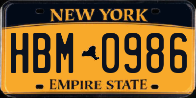 NY license plate HBM0986