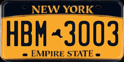 NY license plate HBM3003