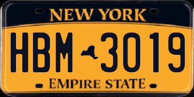 NY license plate HBM3019