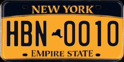 NY license plate HBN0010
