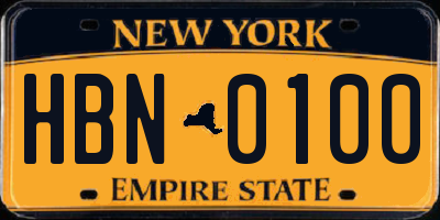 NY license plate HBN0100