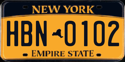 NY license plate HBN0102