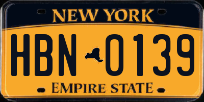 NY license plate HBN0139