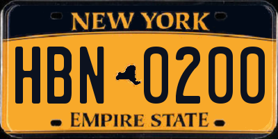 NY license plate HBN0200