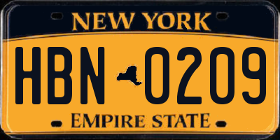 NY license plate HBN0209