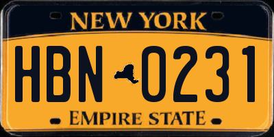 NY license plate HBN0231