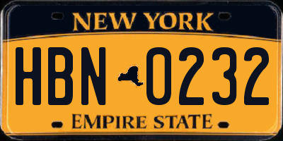 NY license plate HBN0232