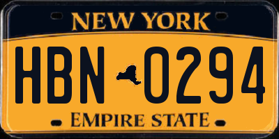 NY license plate HBN0294