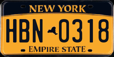 NY license plate HBN0318