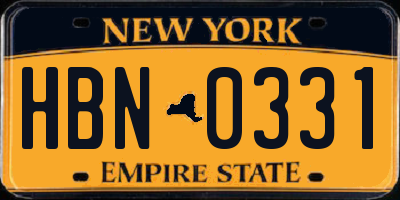 NY license plate HBN0331