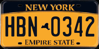 NY license plate HBN0342