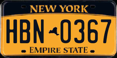NY license plate HBN0367