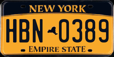 NY license plate HBN0389
