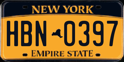 NY license plate HBN0397
