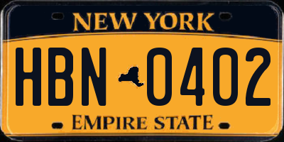 NY license plate HBN0402