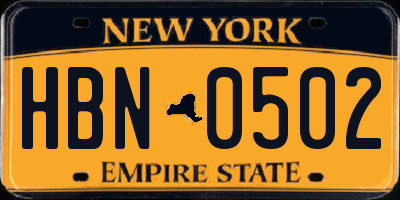NY license plate HBN0502