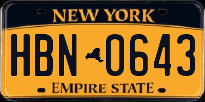 NY license plate HBN0643